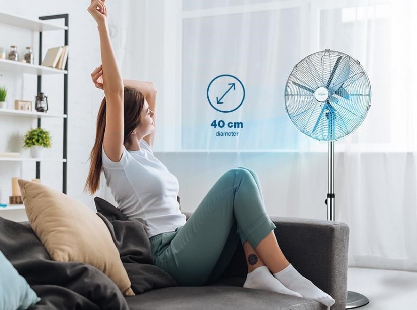 Orava SF-200 X stojanový kovový ventilátor, 3 stupne rýchlosti, automatické otáčanie, strieborný