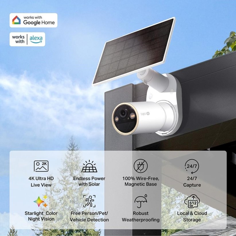 TP-Link Tapo C460 KIT vonkajšia kamera, solárny panel (8MP, 4K, 2160p, IR 15m, WiFi, micro SD card, IP66)