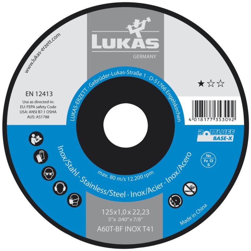 LUKAS deliaci kotúč Base-X* plochý 125 x 1,0 x 22,23 mm