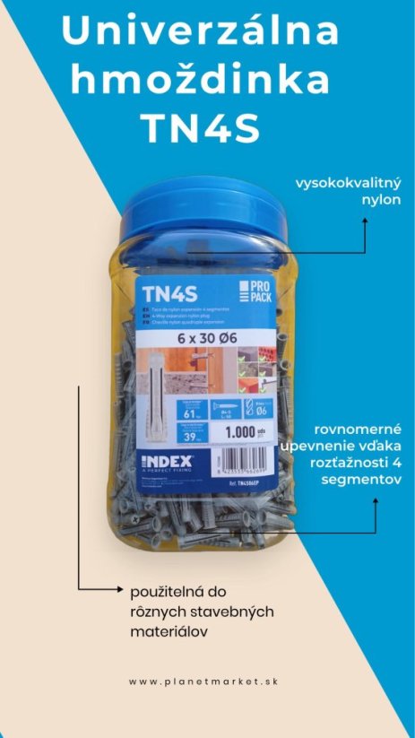 Hmoždinka univerzálna TN4S 6x30 1000 kusov
