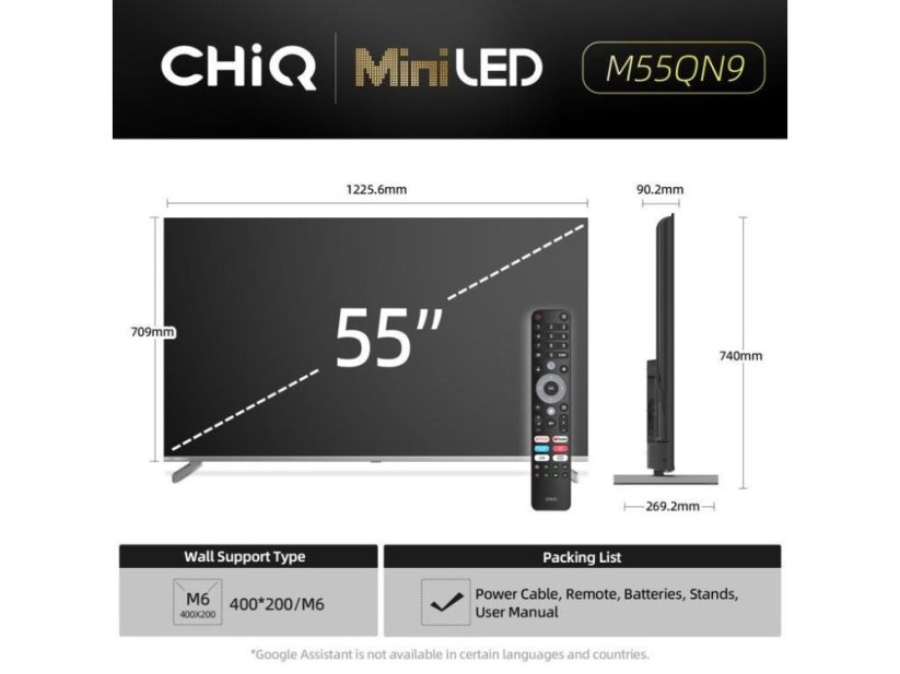 CHiQ M55QN9V TV 55", UHD MiniLED Google TV DLG 120 Hz