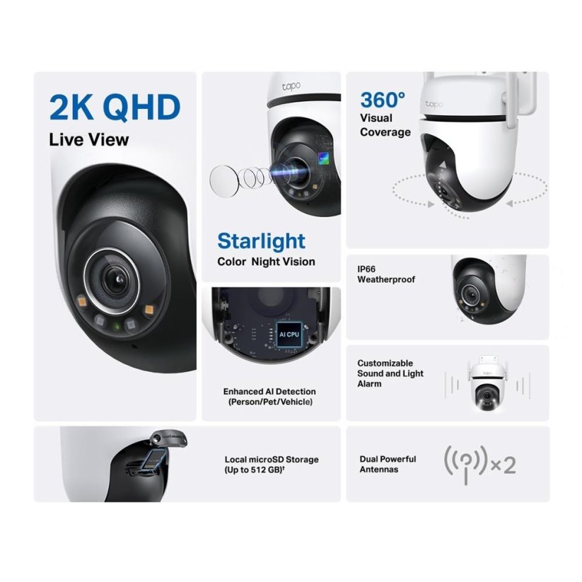 TP-Link Tapo C520WS vonkajšia-outdoor kamera, (4MP, 2K QHD 1440p, WiFi, IR 30m, microSD card)