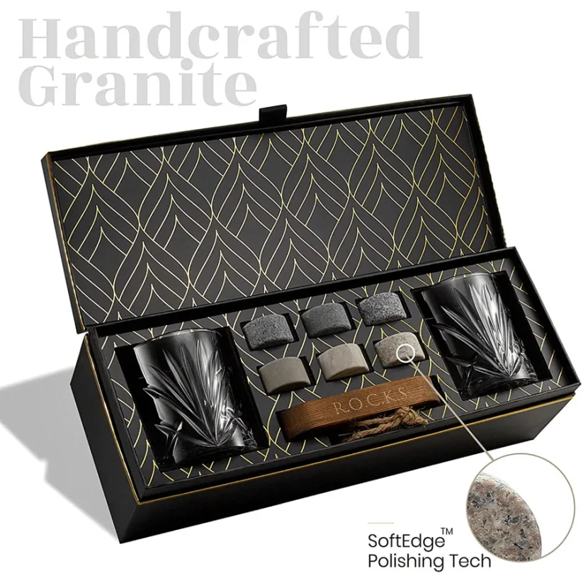 ROCKS THE CONNOISSEUR'S SET - PALM GLASS EDITION s chladiacimi kameňmi do whisky