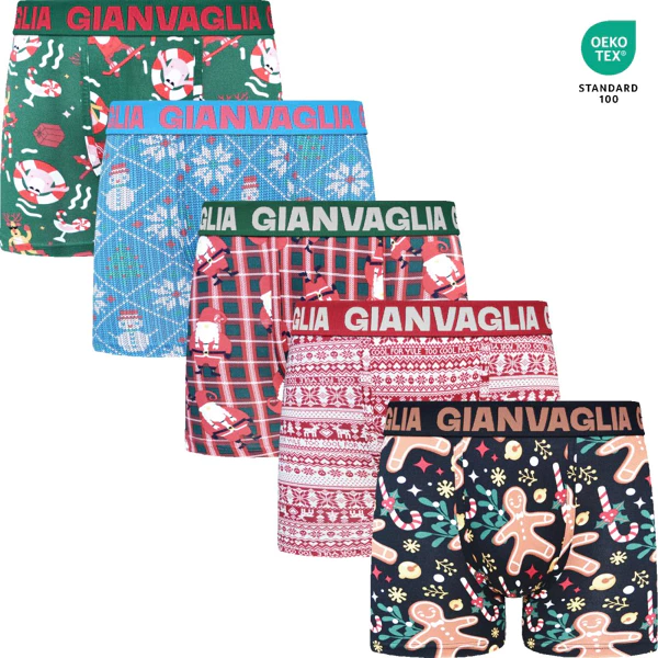 GIANVAGLIA GVG-5084 Pánske bavlnené vianočné boxerky 5 kusov - Veľkosť: L
